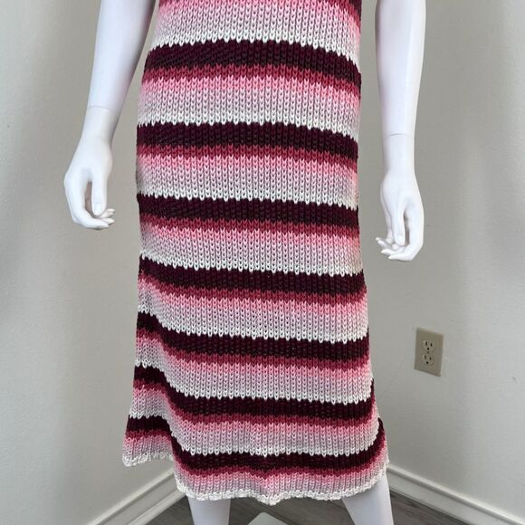Zara Women Size L Strappy Pink Striped Crochet Knit Midi NEW Dress Party Resort - Picture 7 of 15
